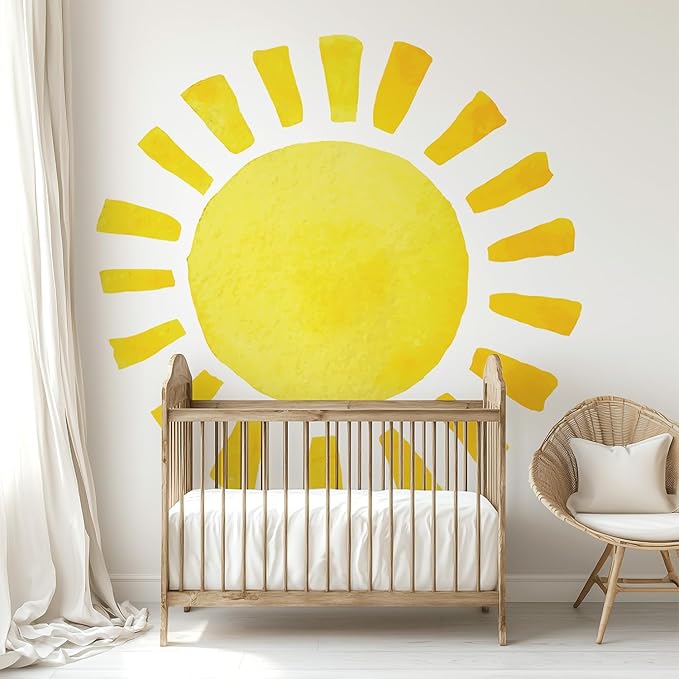 Watercolor Rainbow, Sun, Polka Dots Wall Decal for Kids Room, Nursery, Baby Room Decor, Polka Dots Mural, Rainbow Wallpaper (Sun, XXLarge)