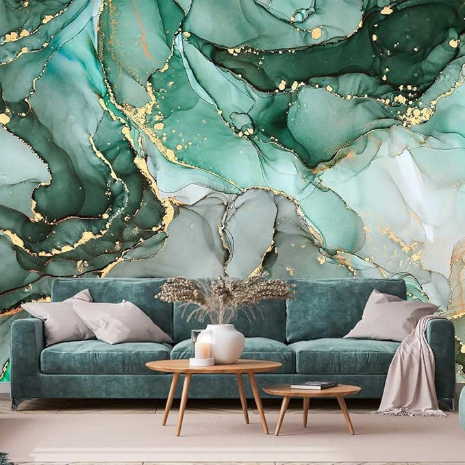 Green Marble Wallpaper Mural Abstract Large Photo Art Wall Murals for Bedroom Living Room (Not Self-Adhesive)