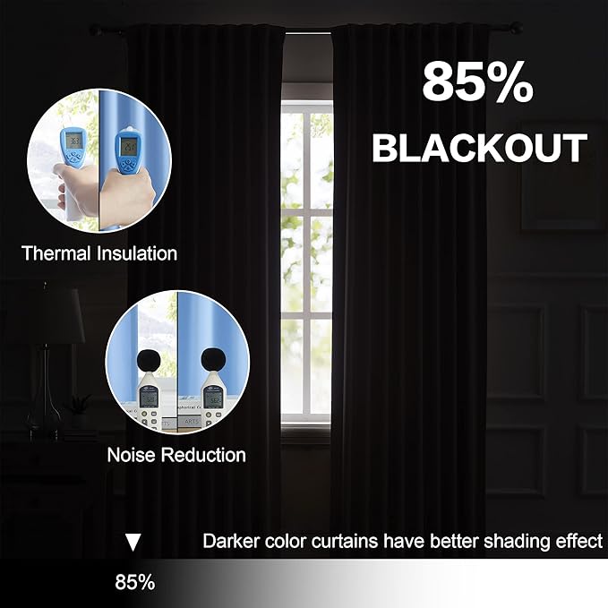 DUALIFE Light Sky Blue Curtains Room Darkening Curtains, Rod Pocket and Back Tab Thermal Insulated Drapes 52x84 Inch, 2 Panels