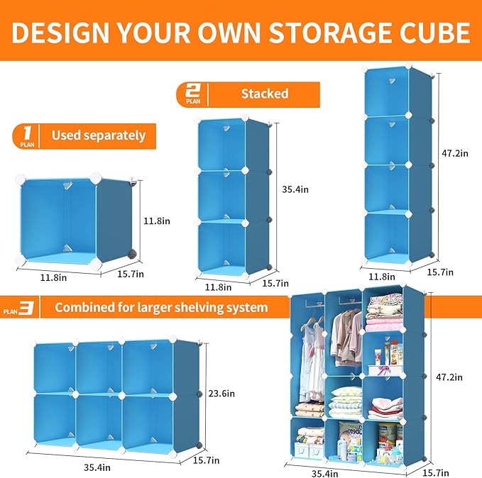 VIPZONE Baby Dresser, Kids Closet Organizers, Portable Kids Wardrobe for Closet, Bedroom, Nursery, Cubby, Cabinet, Clothes, Dress, Baby Storage Shelf, Armoire Clothes Hanging (Blue)