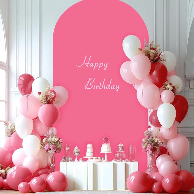 Hot Pink Arch Cover, 6.6FT Spandex Fitted Wedding Arch Stand Covers Round Top Chiara Backdrop Cover for Birthday Party Ceremony Banquet Decoration