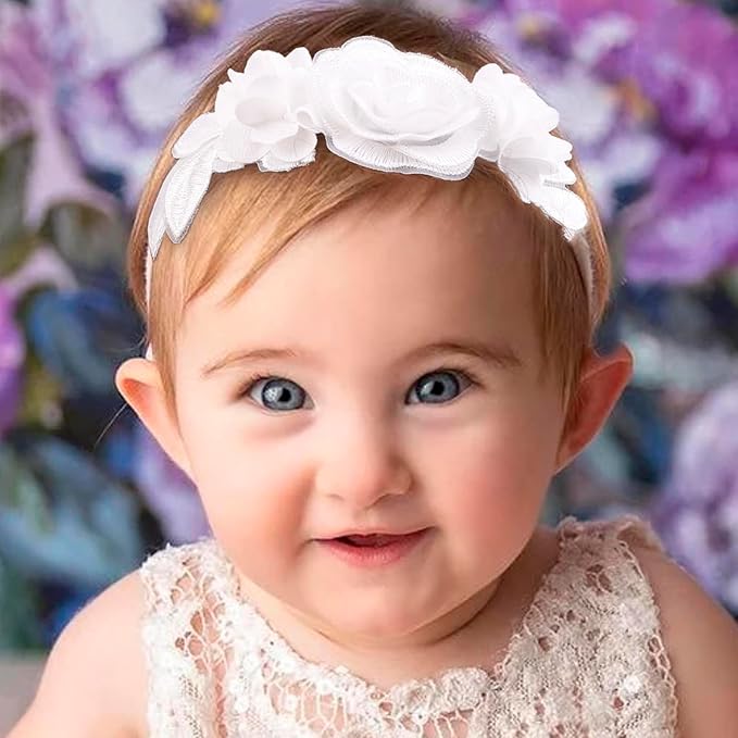 OOSAKU Baby Girl Flower Headbands Set Elastic Floral Headbands 6pcs Soft Nylon Hair Band for Newborn Toddler Hair Accessories (XKFD004)