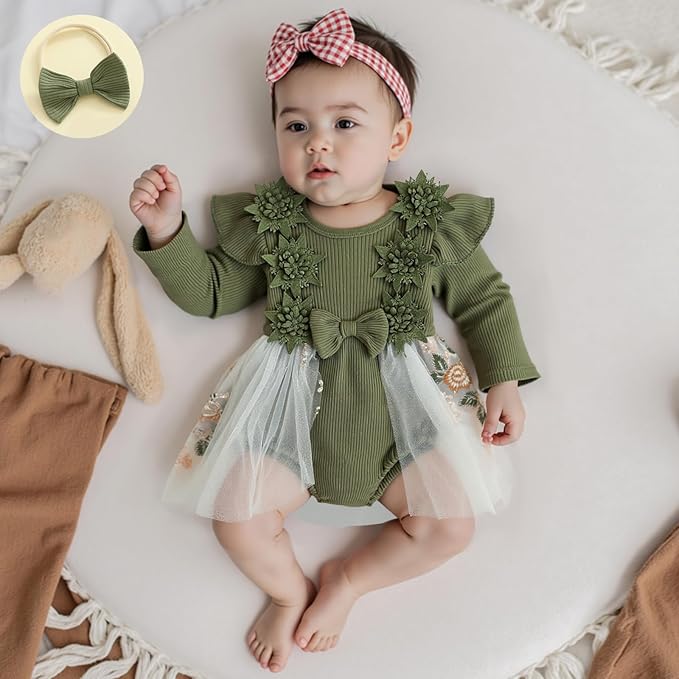 Giraropa Baby Girl Fall Winter Clothes Long Sleeve Romper Dress + Socks + Headband Newborn Infant Cute Casual Outfits