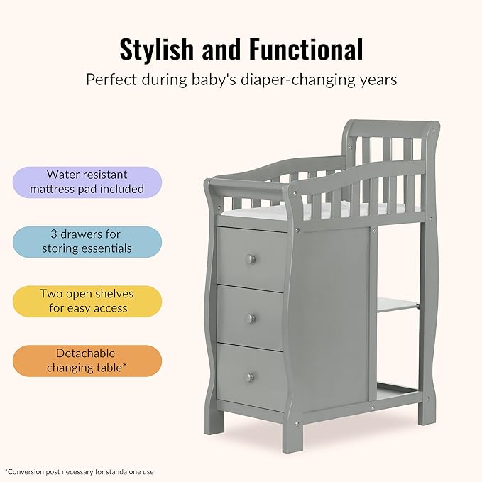 Dream On Me Jayden 4‑in‑1 Mini Convertible Baby Crib & Changer with Storage in Seagrass, Pinewood, GreenGuard Gold & JPMA, 1” Mattress Pad, 3 Mattress Heights, Converts to Mini Day & Twin-Size Bed