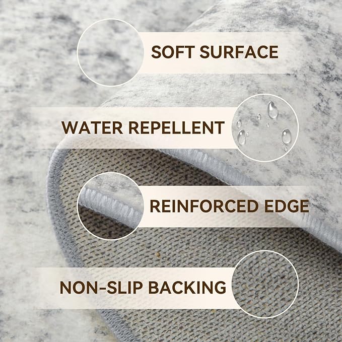 Washable Area Rugs 2'x10' Non-Slip Modern Abstract Soft for Living Room Entryway Bedroom Nursery, Print Pattern, Gray White Grey