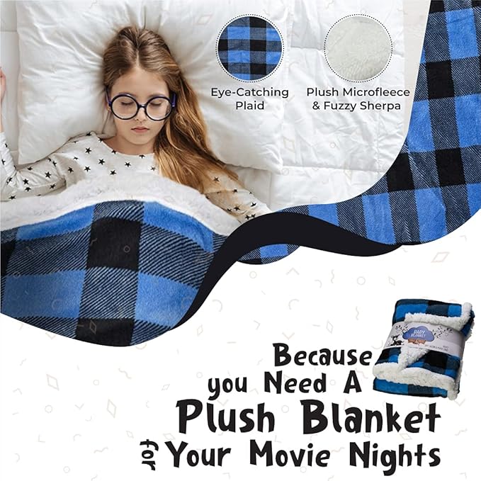 Ultra Soft Sherpa Fleece Plaid Baby Blanket | Cozy, Plush Throw Blanket for Kids | Reversible Plaid | Washable | Wide Size for Extra for Warmth & Comfort | Cute