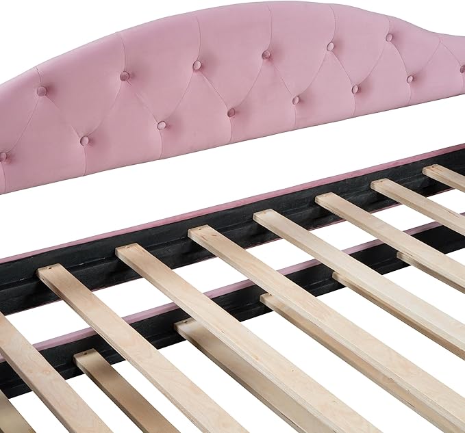Bellemave Twin Size daybed Frame with Trundle for Adults, Kids, Girls, Teens, Tufted daybeds with Trundle for Living Room, Velvet, (Mattress not Included), Pink