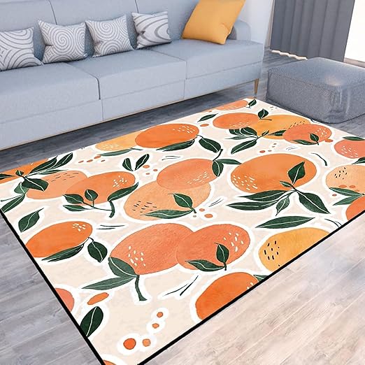 Fruit Orange Rug Tangerine Area Rugs for Bedroom Dorm Living Room Citrus Throw Rug Floor Mat Pad Doormat Carpet, 5' x 7'(150 x 210cm)