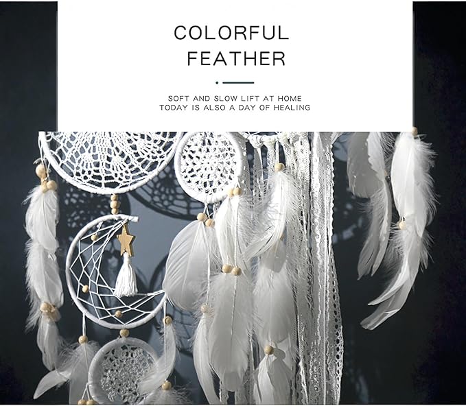 Dream Catcher Wall Decor,Large Boho Dream Catcher with Luxurious Feathers & Beads, Handmade Wall Hanging for Bedroom, Nursery, Living Room, Gift Ready for Girls & Adults (Floral)