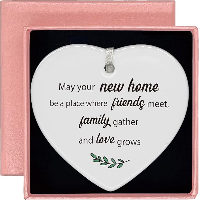 Heart Shaped Christmas Ornament-New Home Gift-Congrats Realtor to Homeowner-First Time Housewarming Ceramic Keepsake Decor with Gift Box