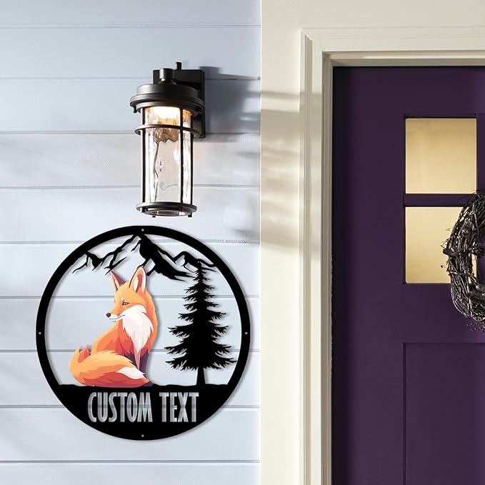Custom Signs Outdoor Metal, Cabin Decor, Colorful Fox Wall Art for Bedroom Living Room Nursery, Personalized Birthday Gift for Wildlife’s Lover/Kids