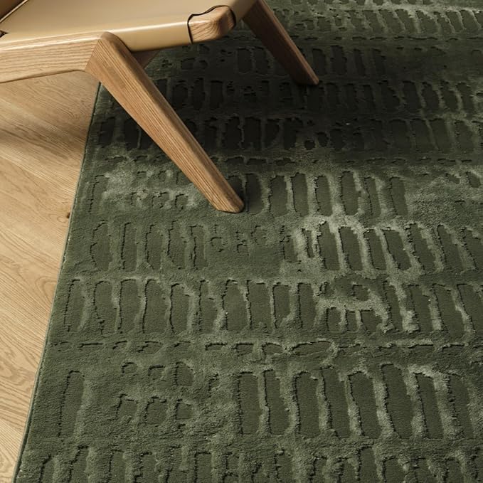 Revival Rugs Shell 7'10"x10' Washable Area Rug for Living Room Bedroom - 100% Recycled Oeko-TEX Certified, Medium Pile, Green