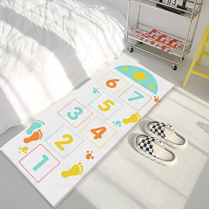 ABC Kids Educational Runner Carpet,2.7x8ft Hopscotch Rug,Soft Floor Play Non-Slip Mat,Cute Indoor Or Outdoor Play Rug for Kids - Fun Home Decor for Boys and Girls!White