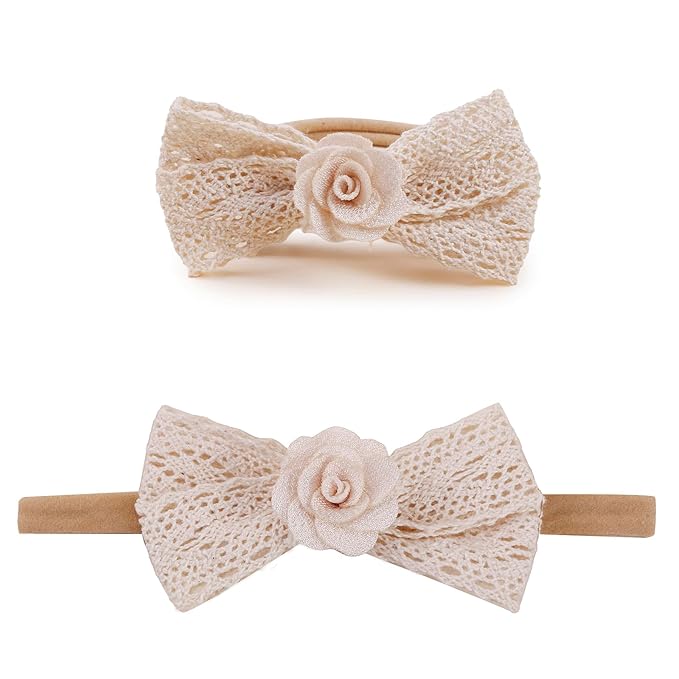 Baby Girl Floral Headbands- 3pcs Nylon Headband Handmade Flower Crown Elastic Hairband Newborn Toddler Hair Accessories Gifts for Girls （1-6 years old）
