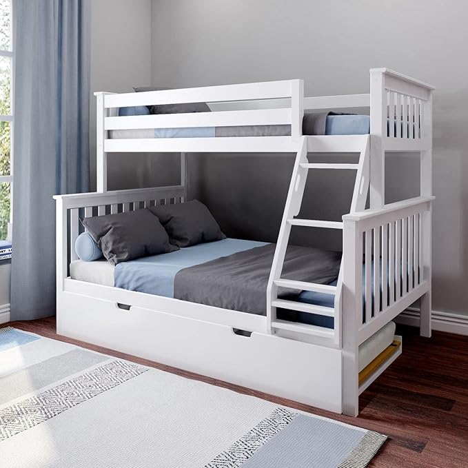 Max & Lily Bunk Bed, Twin-Over-Full Bed Frame for Kids with Trundle, Walnut