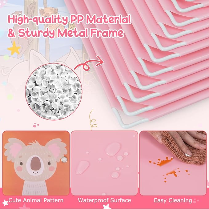 HONEY JOY Kids Wardrobe Closet, Baby Cartoon Clothes Storage Organizer, 8 Cubes & 2 Hanging Sections, Portable Children DIY Modular Bedroom Armoire Dresser Cabinet for Boys Girls (Pink, 8-Cube)