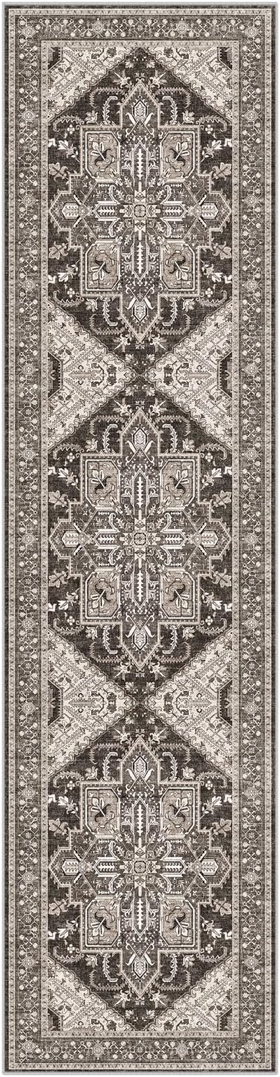 WITSHOCK Black Wshable Runner 3x12: Long Runner Rug Boho Soft Low Pile Stain Resistant Foldable Carpet for Bedroom Hallway Entryway Kitchen Indoor Entrance, Vintage Distressed Farmhouse Home Decor