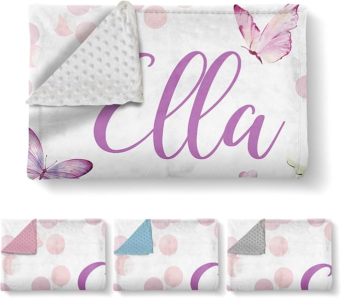 Personalized Baby Blanket for Girls, Custom Name Blanket for Newborn New Mom, Soft Flannel with Double Layer Dotted Backing, Ideal Gifts for Baby Shower Christmas Birthday, Butterfly(60" x80)