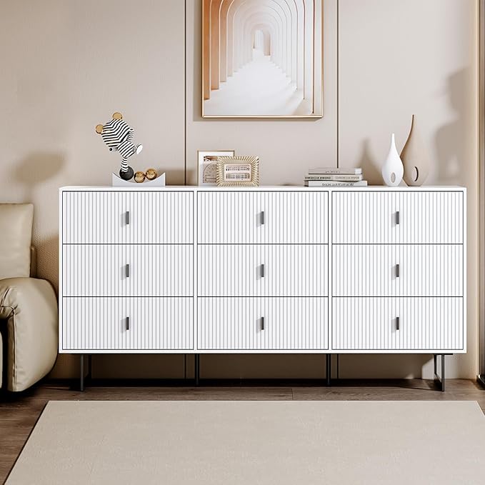 Modern Chest of Drawers with 9 Drawers,Deep Drawers,Clothes Organizer,Large Storage Cabinet for Living Room, Bedroom,Hallway,with Anti-Tipping Device, Black