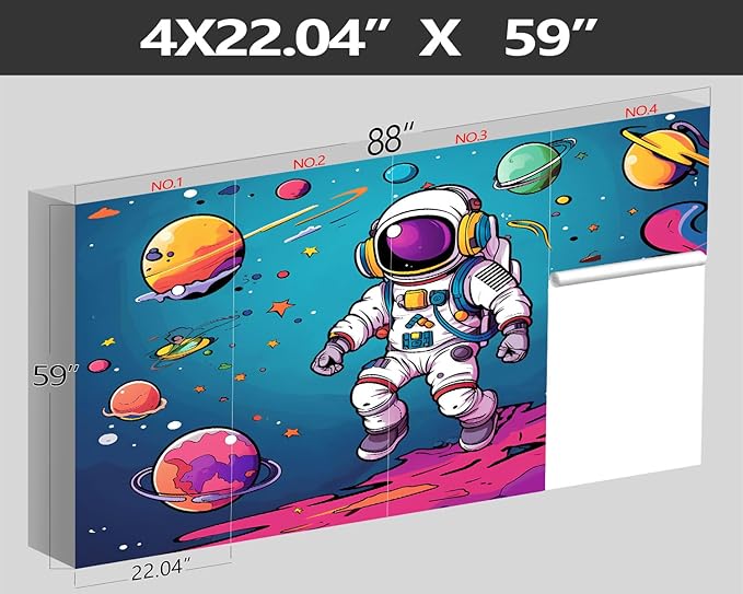XMPMBM-3d Cartoon Astronauts Starship Nursery Room Fabric Wallpaper Hand-Painted Graffiti Planet Kids Gaming Room Wall Mural-W 88" X H 59"（36 Square Foot）