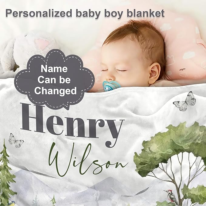 J&SBGFT Personalized Baby Blanket for Boys, Custom with Name - Receiving Blanket for Toddlers Kids Nursery Stroller Crib Decor Throw, 30"x40", Color 15