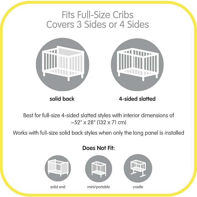 BreathableBaby Breathable Mesh Liner for Full-Size Cribs, Classic 3mm Mesh, Peaceful Elephants (Size 4FS Covers 3 or 4 Sides)