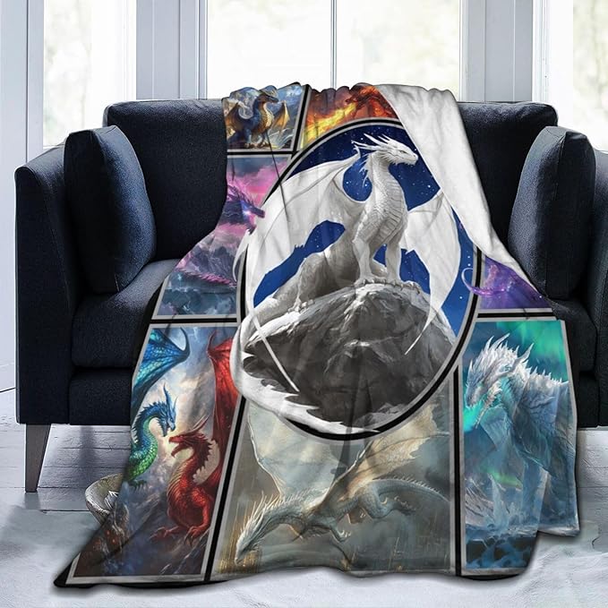Dragon Blanket Dragon Decor Throw Blanket Super Soft Flannel Lightweight Fluffy Plush Cozy Fuzzy Fleece Gifts Blanket for Kids Boys Girls Women Adults for Bed Sofa 50"X60"