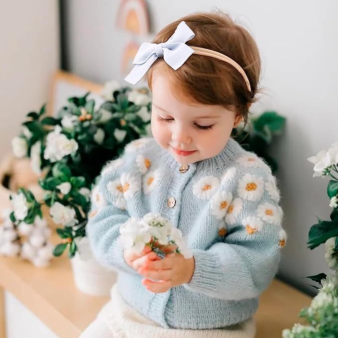 OOSAKU Baby Girl Flower Headbands Set Elastic Floral Headbands 6pcs Soft Nylon Hair Band for Newborn Toddler Hair Accessories (XKFD006)