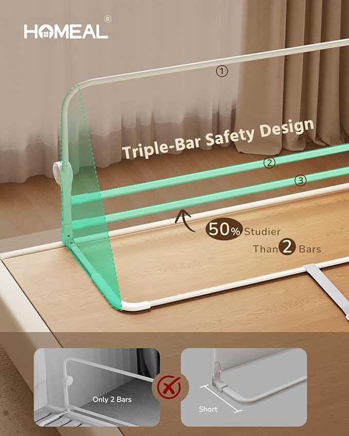 HOMEAL Bed Rail for Toddlers with U-Shape Base - 47"x24" Foldable Baby Bed Rail Guard for King Queen Full Twin Size Bed, Beige, 1 Pack
