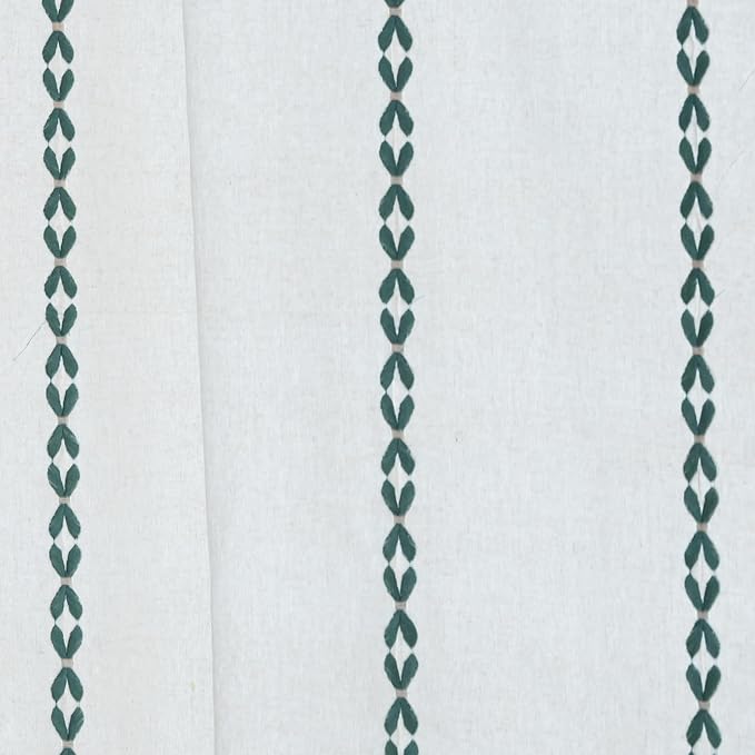 Deeprove Emerald Green Boho Curtains 96 inches Long for Bedroom Living Room, Vintage Bohemian Embroidery Cotton Striped Linen Country Tassel Window Treatments Christmas Decor, W52 x L96, 1 Panel