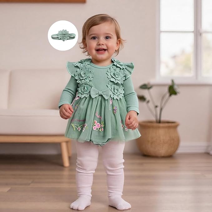 Giraropa Baby Girl Fall Winter Clothes Long Sleeve Romper Dress + Socks + Headband Newborn Infant Cute Casual Outfits