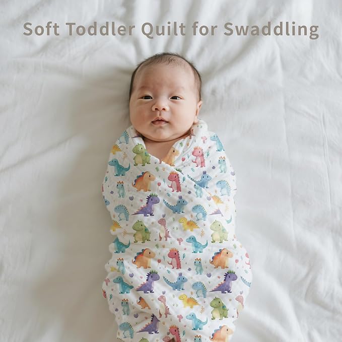 Muslin Swaddle Blankets 6-Layer Cotton Baby Blankets for Boys & Girls 43"X43"Inches Receiving Blankets,Soft Skin-Friendly Baby Crib Blanket,Breathable Quilt Bedspread(Jurassic Dinosaurs)