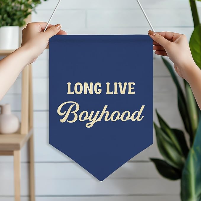 Long Live Boyhood Wall Banner – Vintage Navy Canvas Wall Hanging Poster for Boys Bedroom, Nursery, or Playroom Decor – Inspirational Quote Wall Art for Kids Room 11x16inch(KD30)
