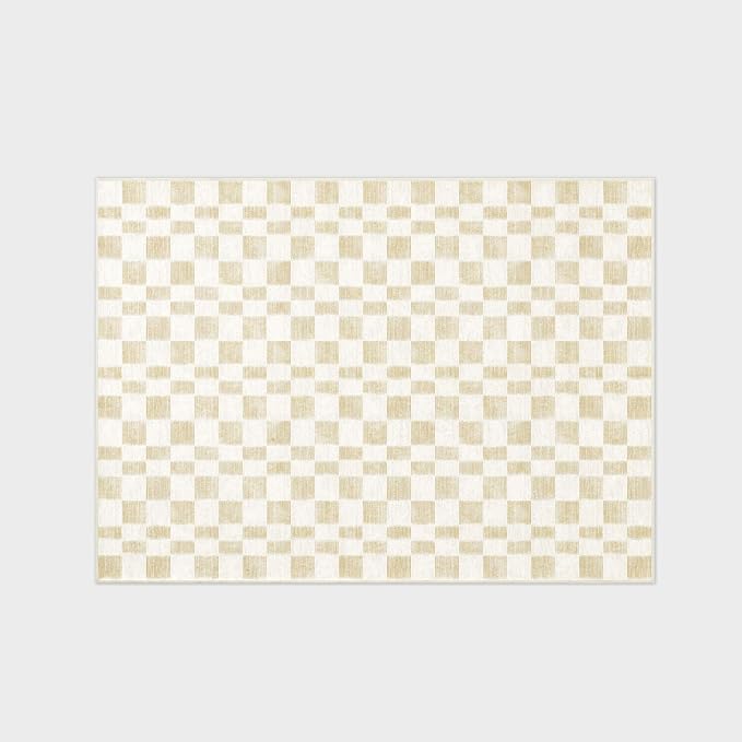 EverGrace Checkered Plaid Area Rug 5x7, Soft Faux Wool Rugs Washable Anti Slip Rugs Large Rug Carpet for Entryway Bedroom Living Room Hallway Kitchen Dining Room and Laundry Room, Beige