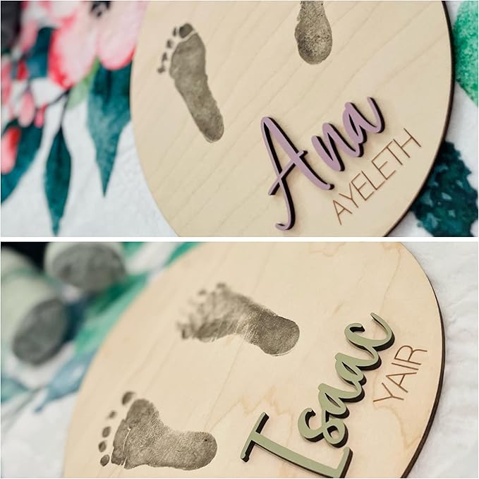 NAZENTI Personalized Baby Name Announcement Wooden Signs, Custom Birth Announcement And Footprint Sign For Hospital, Welcome Sign For Decor, Baby's Arrival Decor, Gifts For Baby Girl Or Boy Shower
