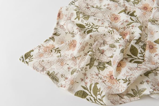 Little Jump 2-Pack Cotton Muslin Swaddle Blankets for Baby Boys Girls Unisex - Boho Floral Baby Blanket Nursery Swaddling Blankets- Large 47 x 47 inches Receiving Blanket Neutral (Vintage Blossom)