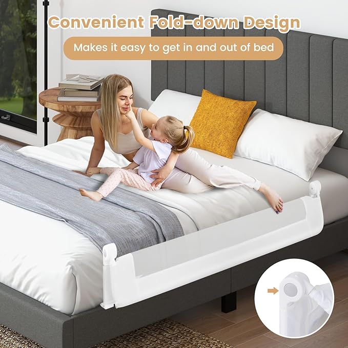 HONEY JOY 2 Pack Bed Rails for Toddlers, 60-Inch Extra Long, Foldable Portable Swing Down Safety Bed Guard Rail, Toddler Bed Rails for Crib, King Queen Full Twin Size Bed Mattress (White)