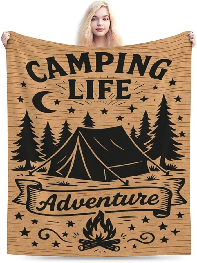 Camping Blanket Camper Throw Blanket Soft Cozy Fleece Fuzzy Stuffed Plush Flannel Gifts for Girls Women Boys Kids Adults 40''x50''