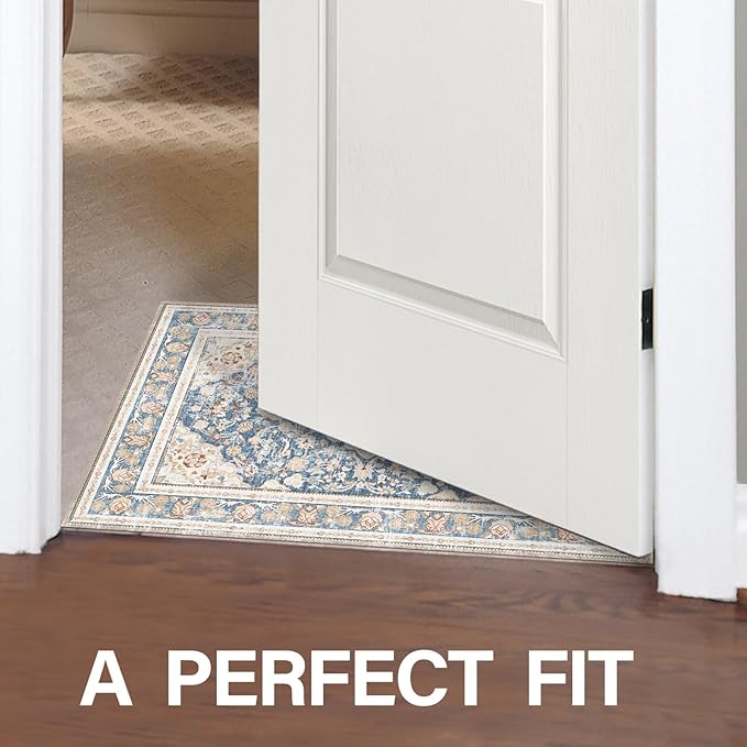 Vhong Boho Area Rugs Washable Vintage Modern Neutral Small Carpet Blue 2×3 High Traffic Rugs Doormat for Bathroom Kitchen Entryway Non Slip