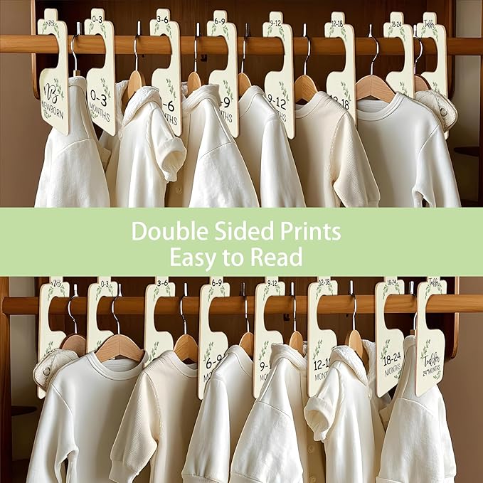 Baby Closet Dividers for Clothes Organizer, Set of 8 Wooden Baby Clothes Size Hanger Organizer, Nursery Closet Organizer from Newborn to 24 Months for Nursery Decor