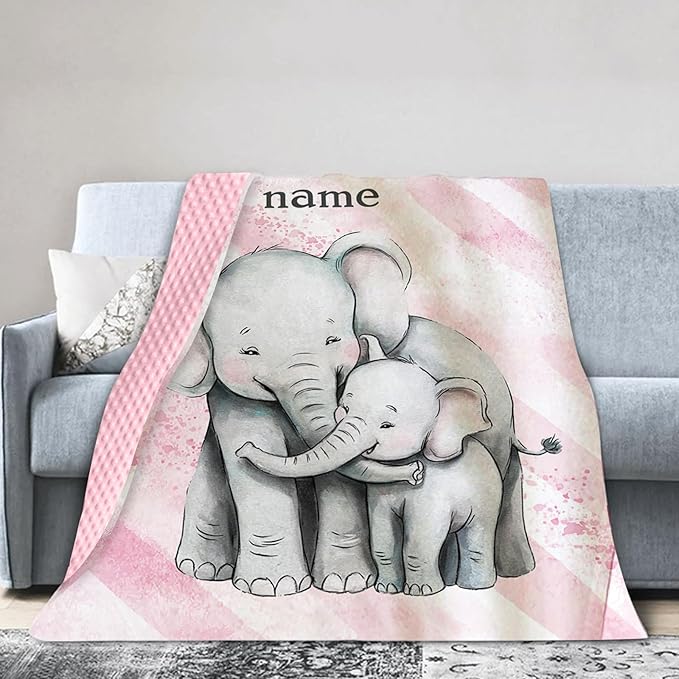 Personalized Baby Blankets for Girls, Custom Name Pink Elephant Baby Blanket, Soft Receiving Blanket for Newborns and Toddlers, Ideal for Baby Showers and Nursery Decor
