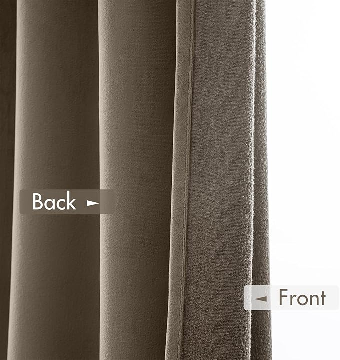 MIULEE Taupe Velvet Curtains Thermal Insulated Blackout Curtain Drapes for Bedroom Living Room Darkening 90 Inches Long Curtains Panels Rod Pocket Set of 2