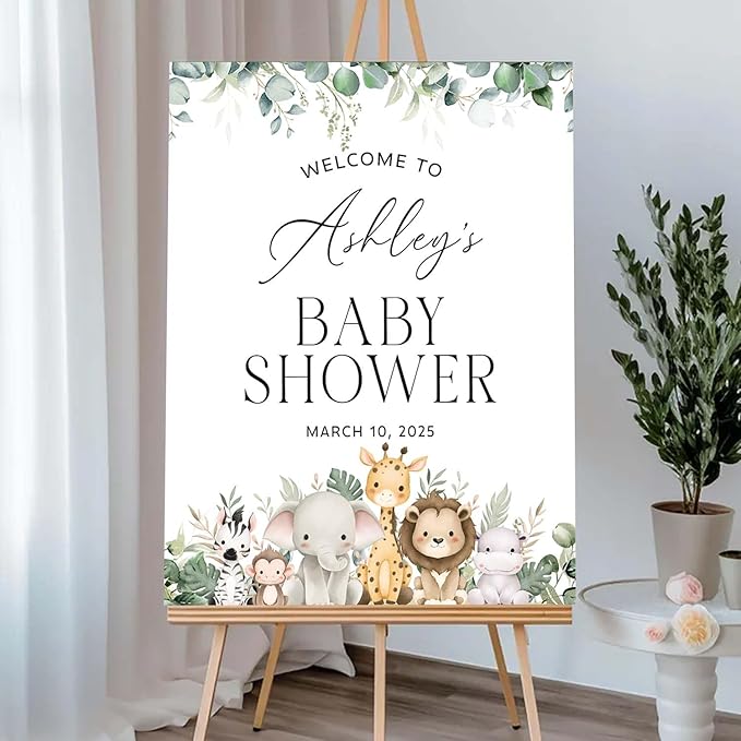 Personalized Safari Baby Shower Welcome Sign for Boys or Girls - Jungle Animal Baby Announcement Yard Sign - Neutral Entrance Decor