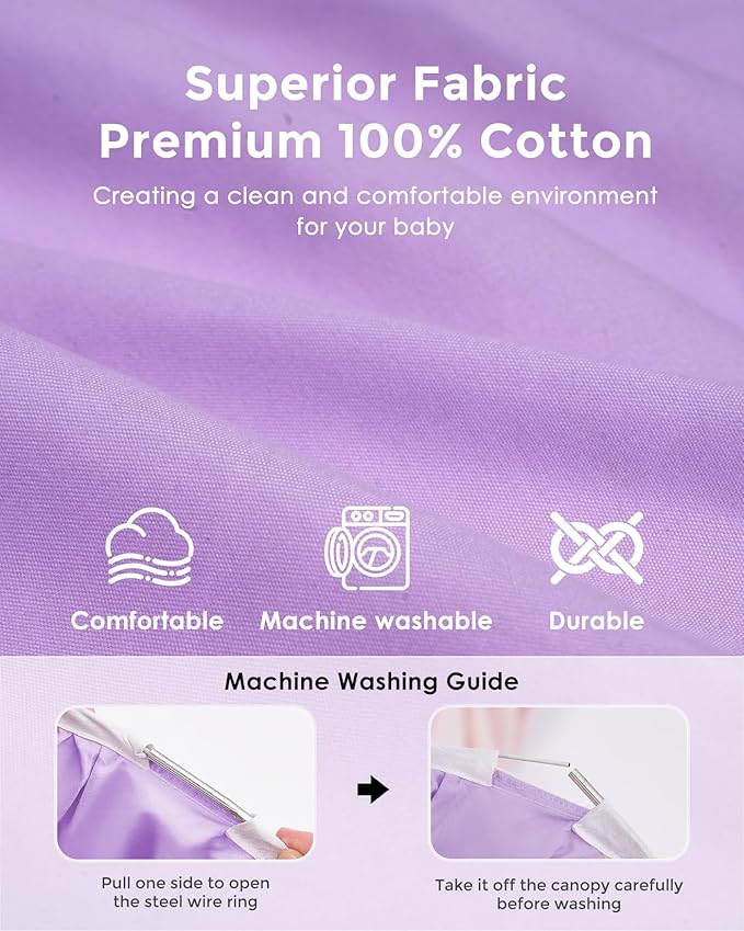 Bed Canopy with Star Lights, Double Layer Canopy for Bed, Princess Play Tent for Girls Room, Breathable Canopy Bed Curtain for Children Reading Nook, Machine Washable Canopy, 25.6''x106'', Purple