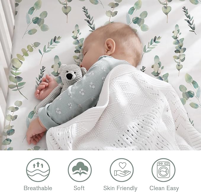 Little Grape Land Crib Sheets 4 Pack for Boys and Girls, Baby Neutral Crib Fitted Sheets for Standard Crib & Toddler Mattress, Super Soft Breathable Fitted Crib Sheet Set, Leaves & Safari