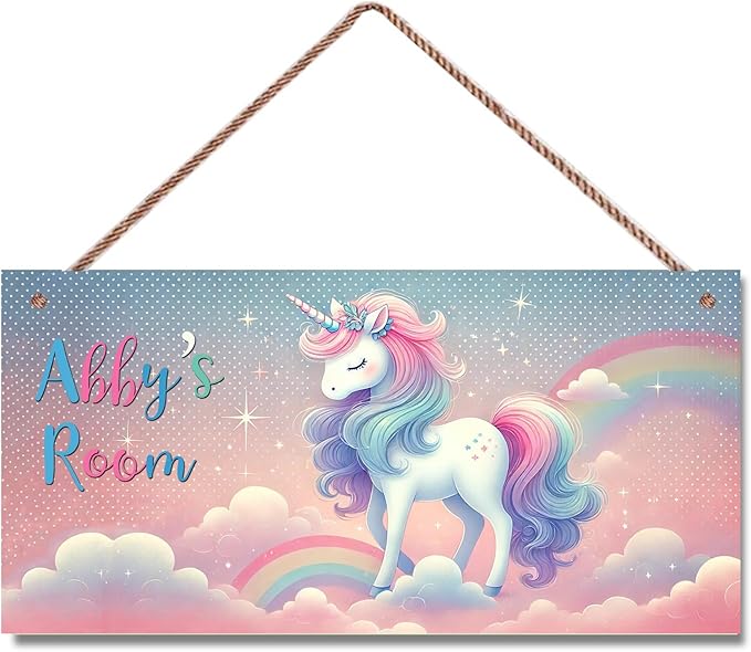 Personalized Sign Unicorn Sign Wall Art Décor For Kids Room Custom Name Door Decor, Rainbow Floral Nursery Art Plate For Girls Room Boys Bedroom Garden