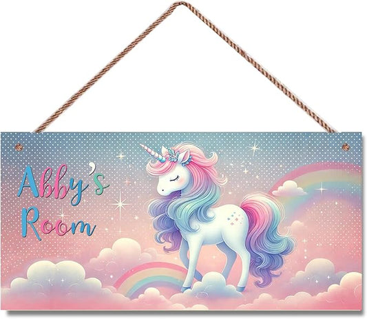 Personalized Sign Unicorn Sign Wall Art Décor For Kids Room Custom Name Door Decor, Rainbow Floral Nursery Art Plate For Girls Room Boys Bedroom Garden