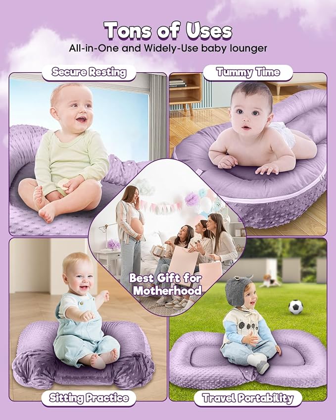 Baby Lounger Pillow : 2-in-1 Infant Lounger for Newborn 0-48 Months, Portable Tummy Time Mat for Home and Travel, Breathable & Soft Baby Seat for Baby, Babies Essentials Gifts