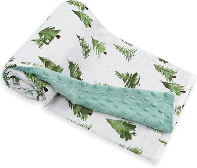 LifeTree Baby Blankets for Newborn, Soft & Lightweight Swaddle Blankets, Muslin Front and Dotted Fleece Backing Receiving Bed Throw Blanket Unisex, 31X40 Inches, Baby Girl & Boy Blanket, Pine Tree