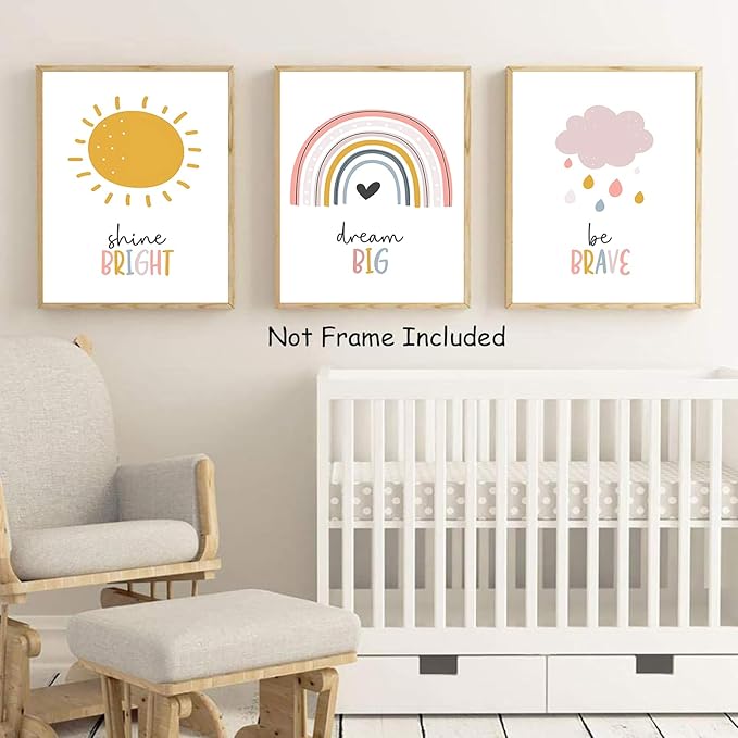 LUHDFYS Boho Rainbow Nursery Wall Art,Dream Big Canvas Print,Rainbow Sun Cloud Inspirational Poster,Unframed Kids Room Decor